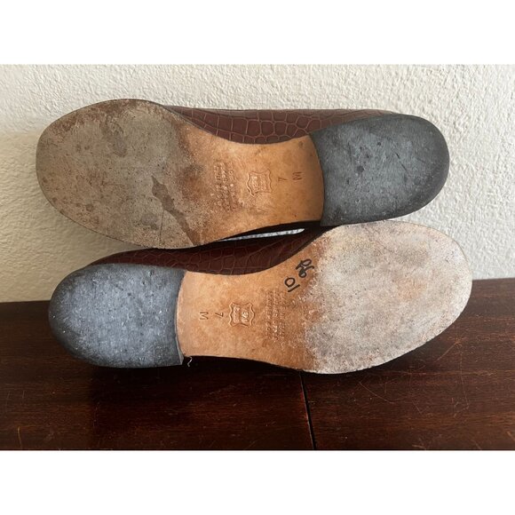 Talbots Womens Loafers Shoes Sz 7M Brown Tassel Leather Croc Embossed Italy - Picture 9 of 14